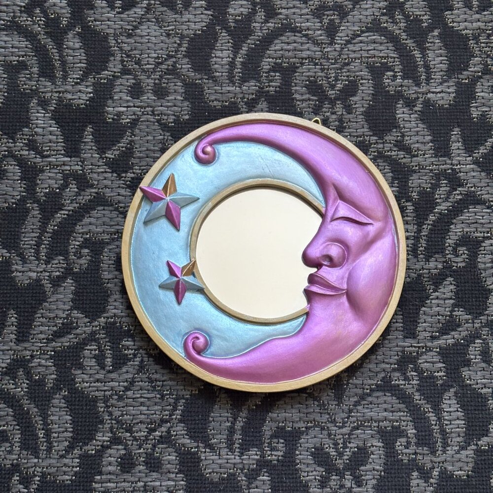 C 🌙 Pink Celestial Moon Face Mirror - Pastel Y2K Whimsigoth Wall Decor
